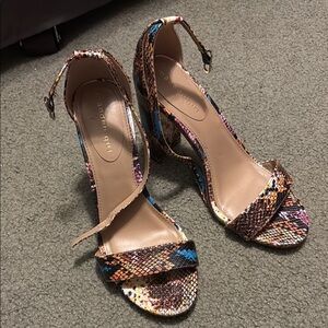 Madden Girl Brown and Blue Heels with Metallic Finish
